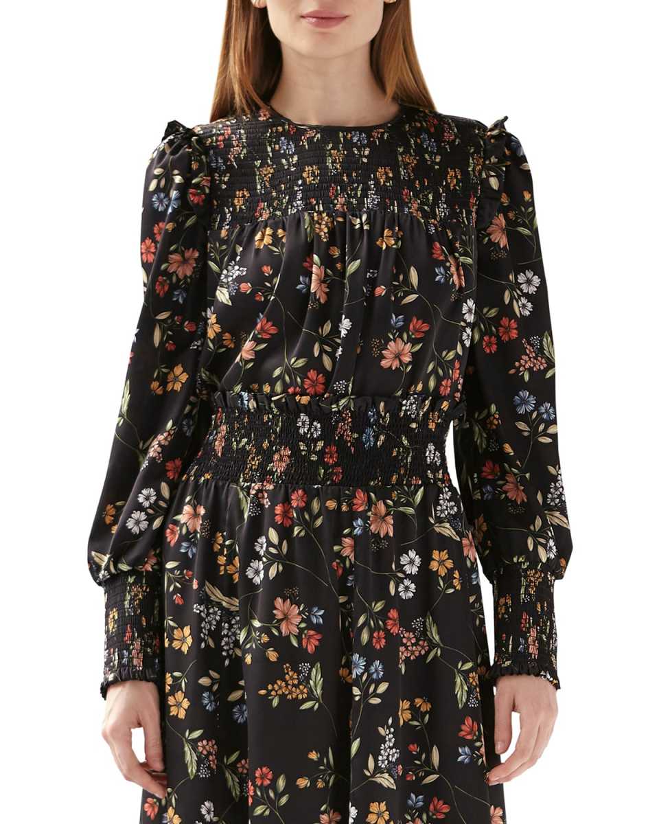 Smocked Floral Long-Sleeve Top